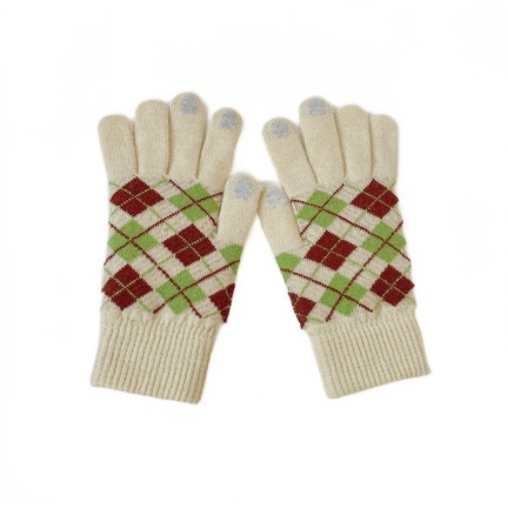 Argyle Style Acrylic Gloves In Beige